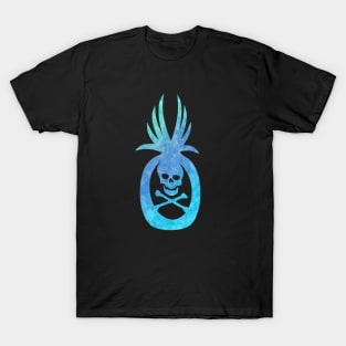 Tropical Pirate Pineapple Halloween Skull and Crossbones Aqua T-Shirt